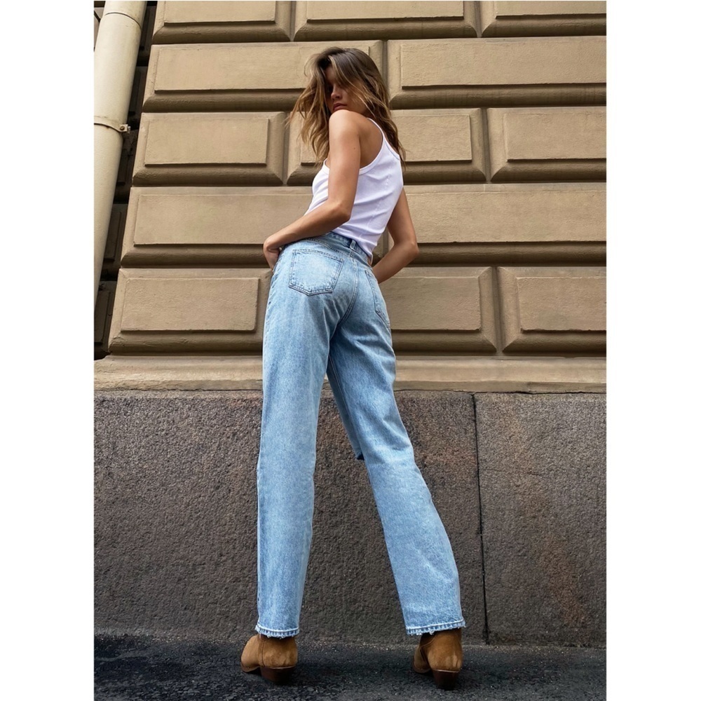 Denim Forum | Joni High Rise Loose Jeans Size 23 Distressed Light Wash Aritzia - Picture 3 of 12
